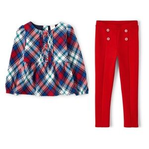New Gymboree Girls 6 Plaid Top & Ponte Pants Set Red Blue Teacher's Favorite
